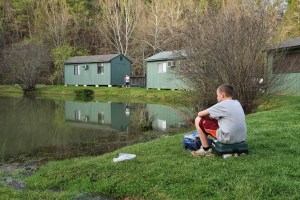 Cabin 2 is situated on the with direct access to the fish pond.